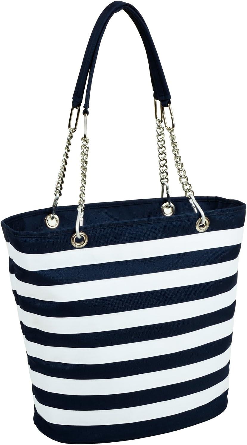 Blue and White Striped Insulated Cooler Tote Bag