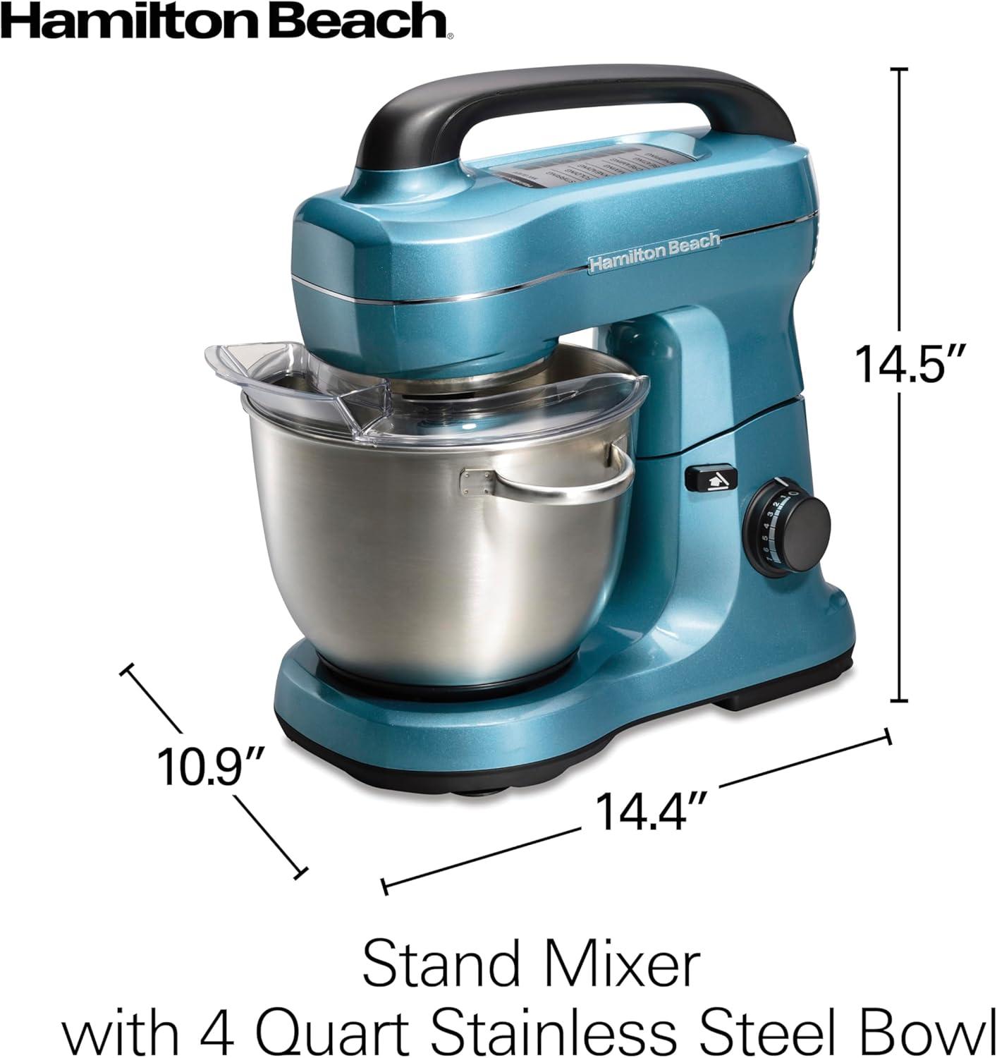 Hamilton Beach® 7-Speed 4-Quart Electric Stand Mixer with Splash Guard, Dough Hook, Flat Beater, and Whisk Attachments