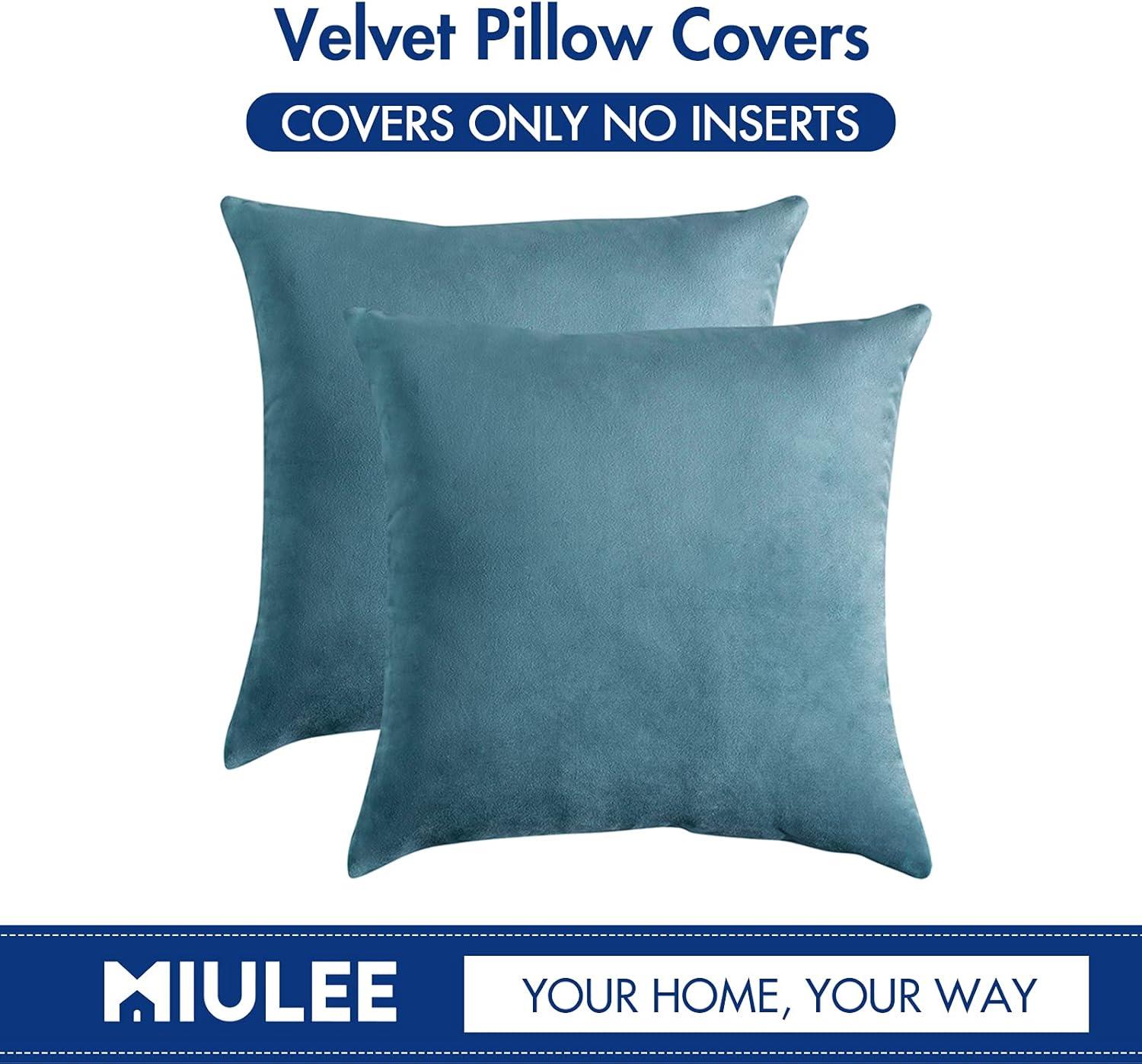 Velvet Soft Light Blue Decorative Square Throw Pillow Covers Set