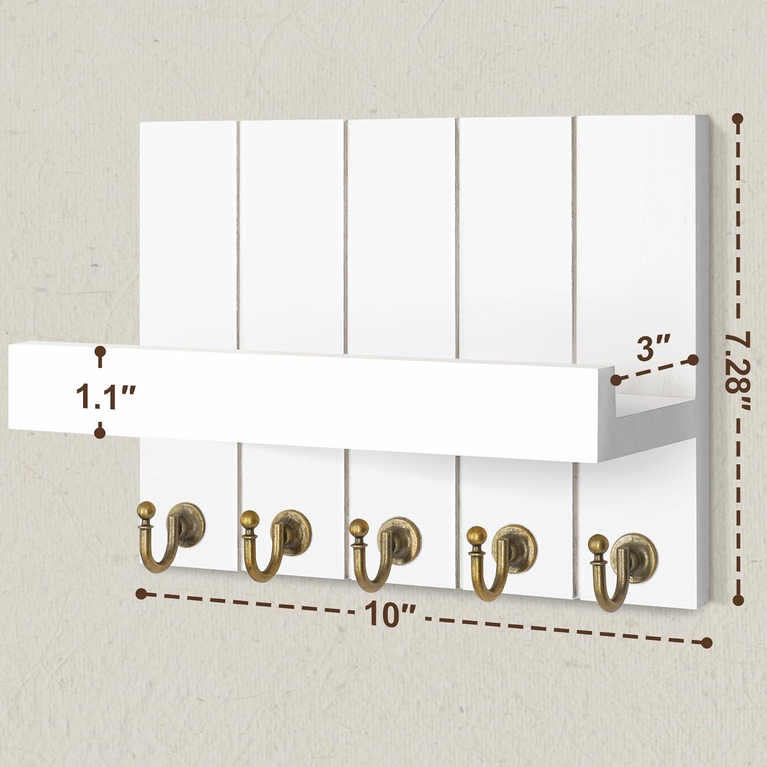 Rebee Vision Key Holder Wall Mount - Decorative Key and Mail Organizer for Wall with Shelf - Entryway and Living Room Decor(White)