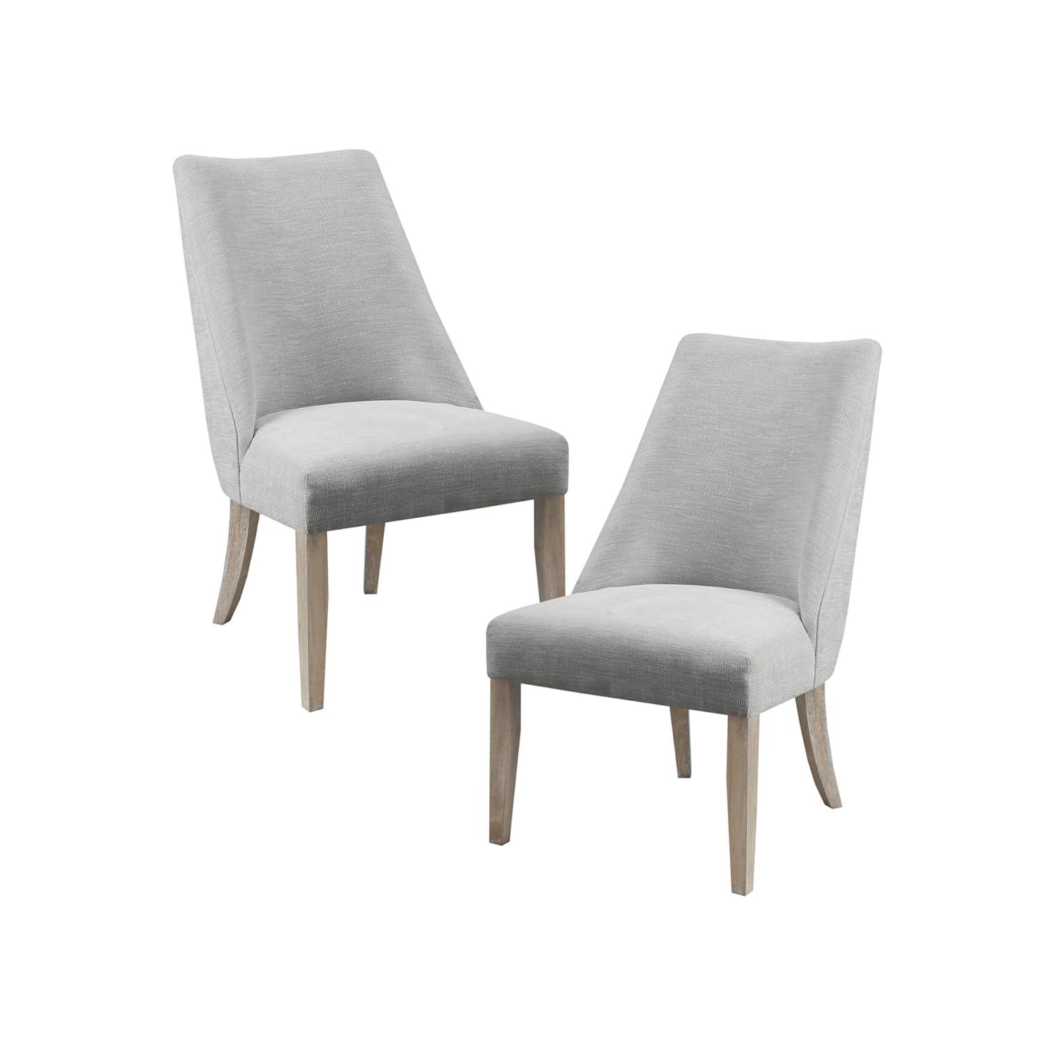 Martha Stewart Winfield Upholstered Dining Chairs – Curved Back, Distressed Wood Legs, Farmhouse Style