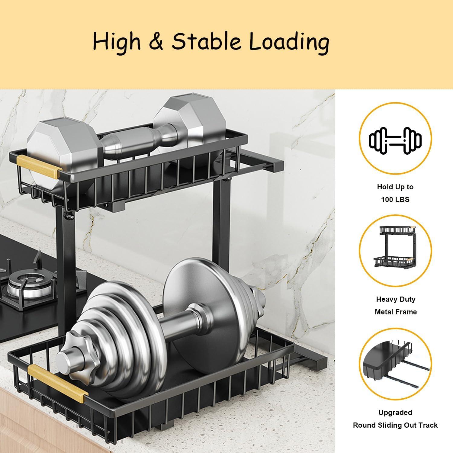 Rebrilliant Under Sink Organizer, 2 Tier Under Sink Organizers And Storage, Metal Slide Out Pull Out Cabinet Organizer ,2 Pack Sliding Drawer Organizer For Kitchen Bathroom Pantry