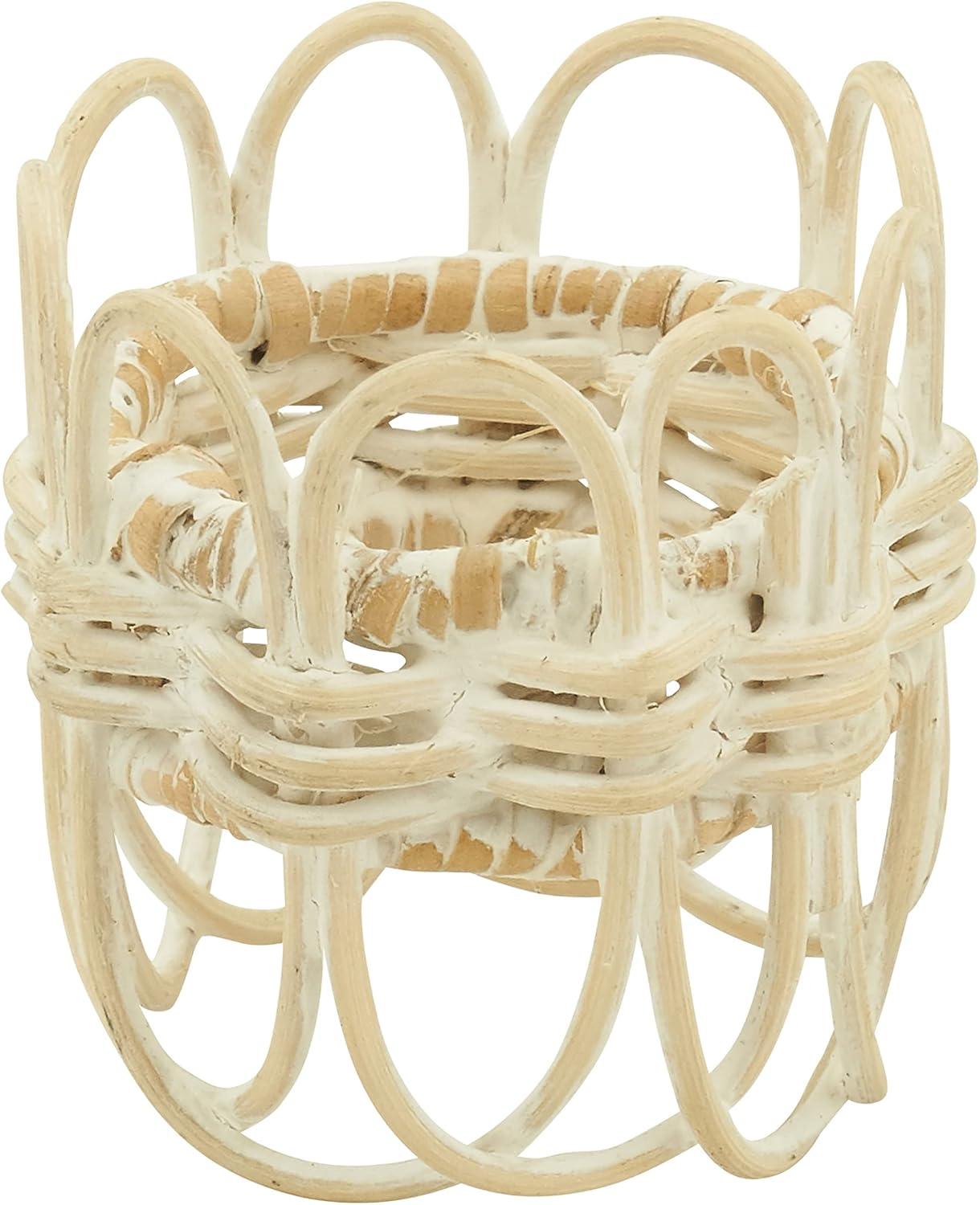 White Twisted Rattan Napkin Rings Set of 4