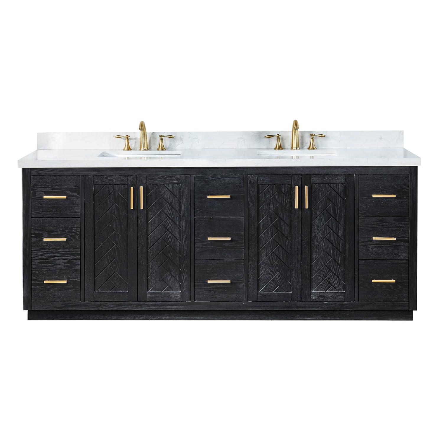 Altair Gazsi Wood Vanity with Composite Stone Top, 84" Black Oak, No Mirror