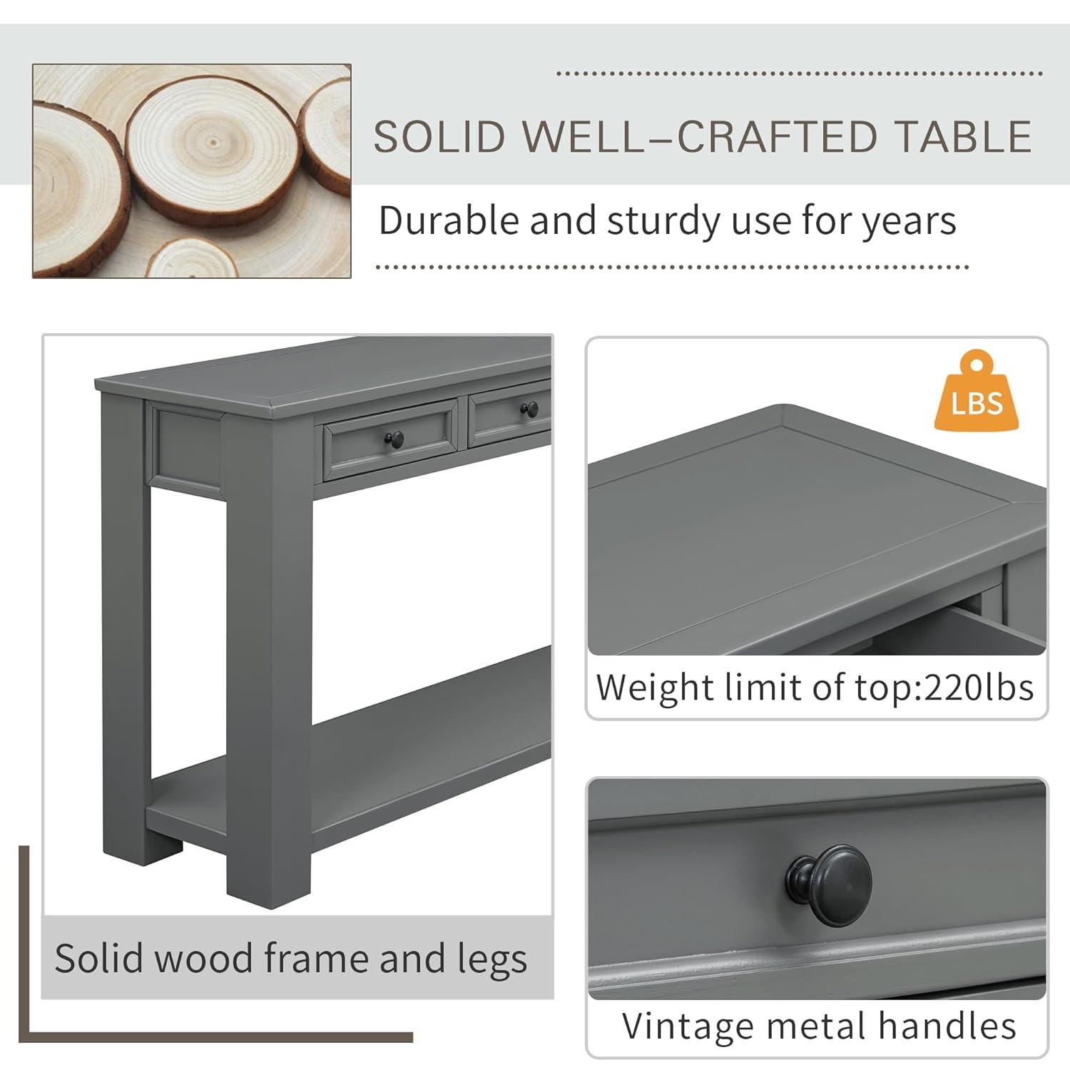 Knocbel Console Table Hallway Sofa Entryway Side Table 63" Long Furniture with 4 Drawers and Bottom Shelf for Living Room Home Decor, Tan