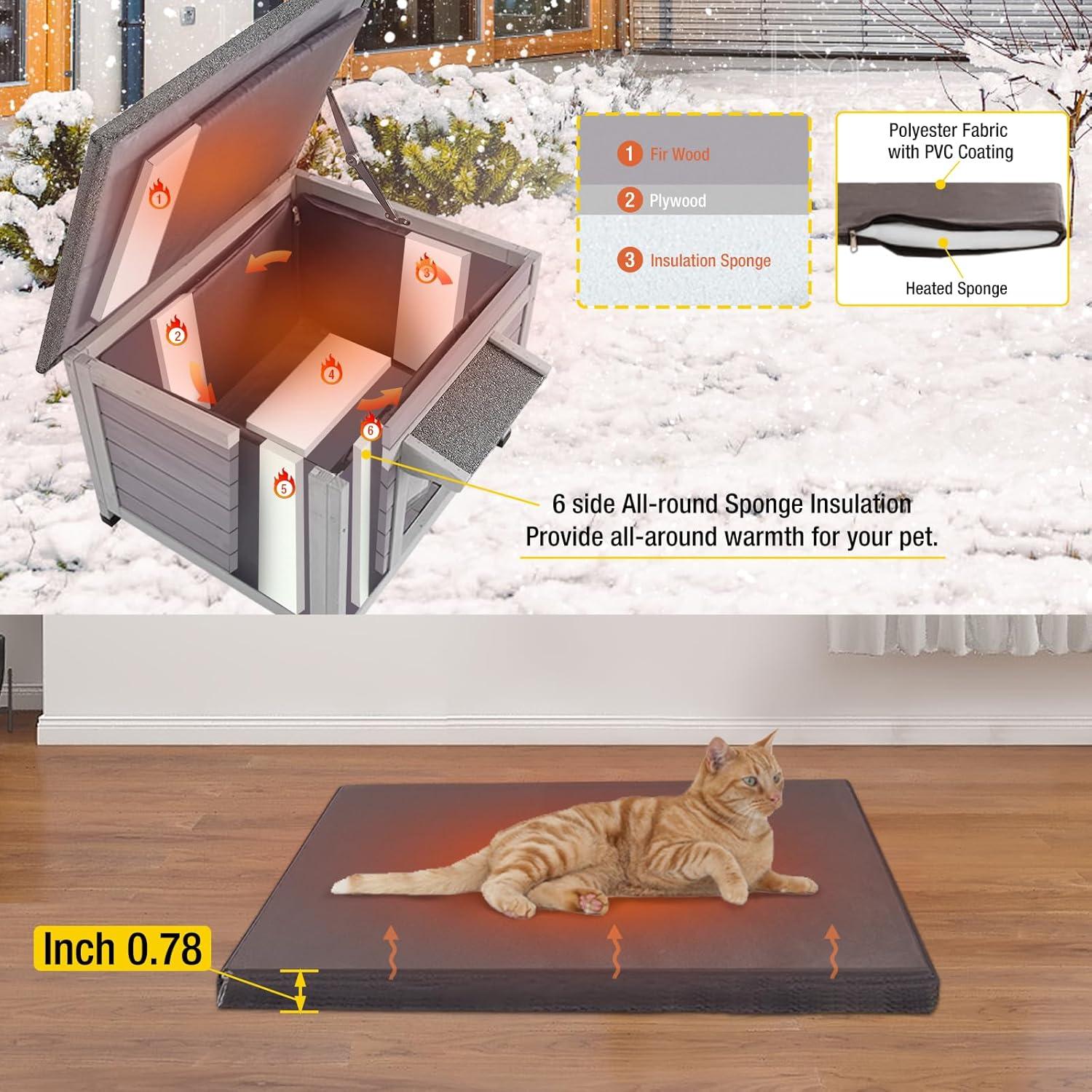 Insulated Outdoor Wooden Cat House with Warm Liner