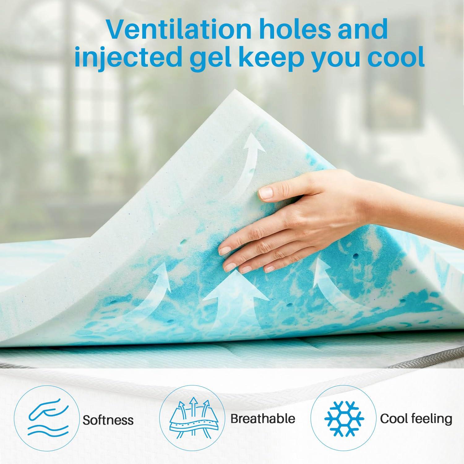 Mattress Topper, Twin XL Cooling Memory Foam Bed Toppers, 2 Inch Soft Mattress Pads for Sleeper Sofa, RV, Camper, CertiPUR-US Certified