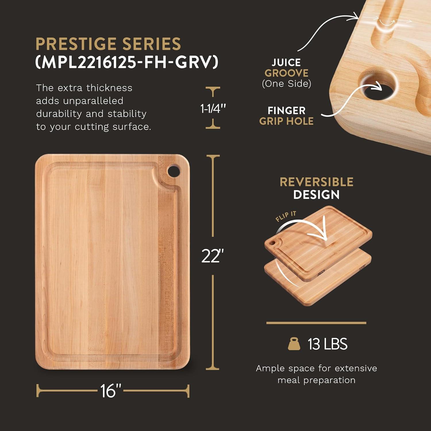 John Boos Boos Block Prestige Series Large Reversible Wood Cutting Board, 1.25-Inch Thickness, 22" x 16" x 1 1/4", Maple