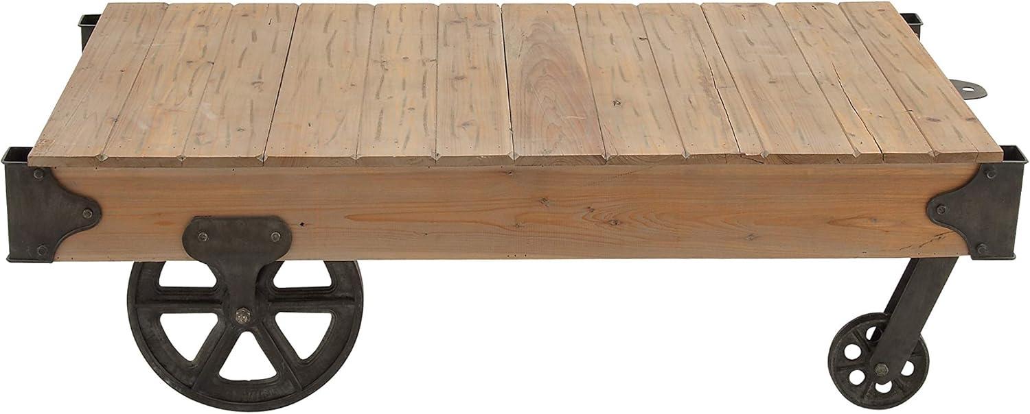 Rustic Brown Fir Wood Rectangular Lift-Top Outdoor Coffee Table