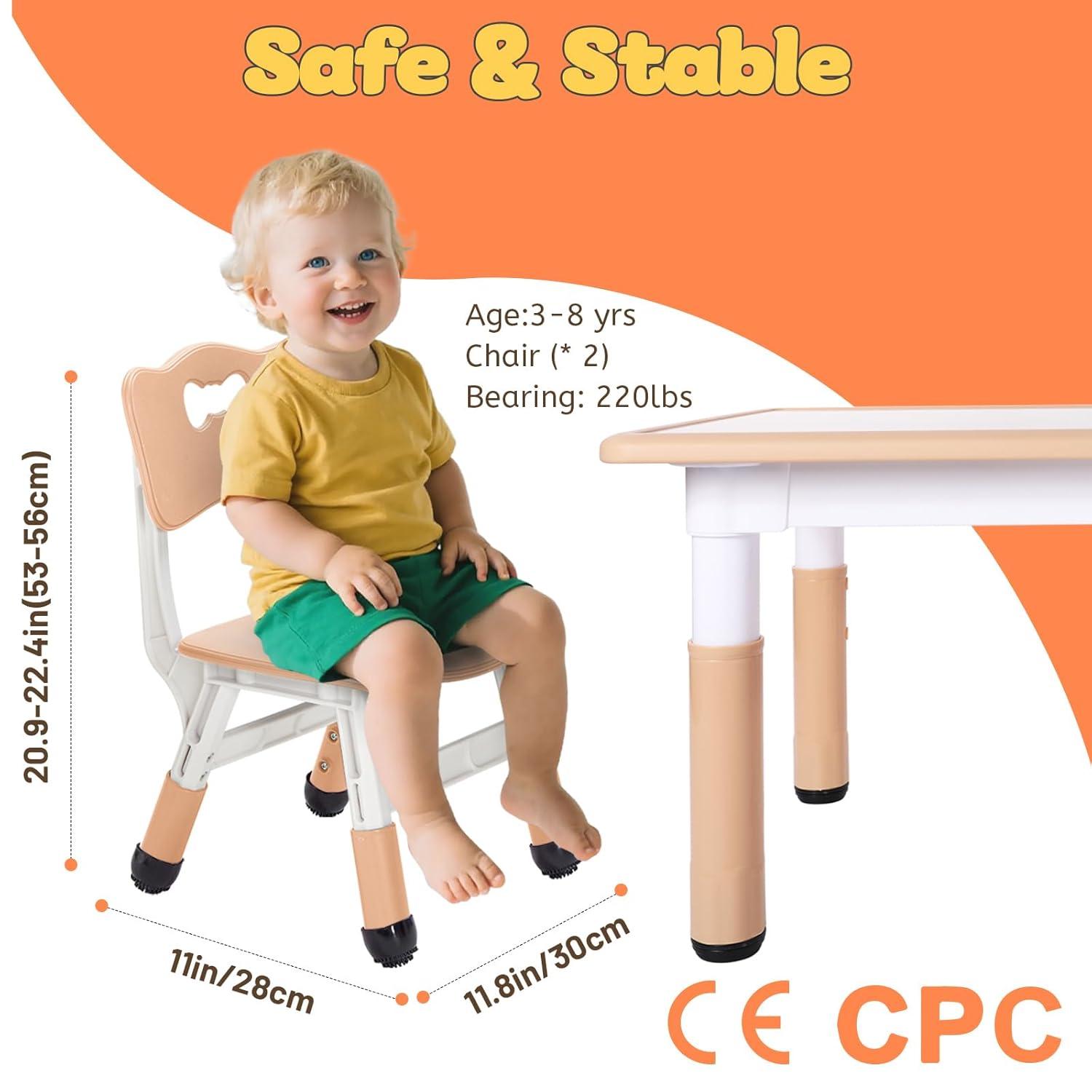 Adjustable Kids Chair (2pcs), 3 Level Height Adjustable Toddler Chair, Plastic Indoor Outdoor Child Chair for Children Age 2-8 Family School Home Daycare Use