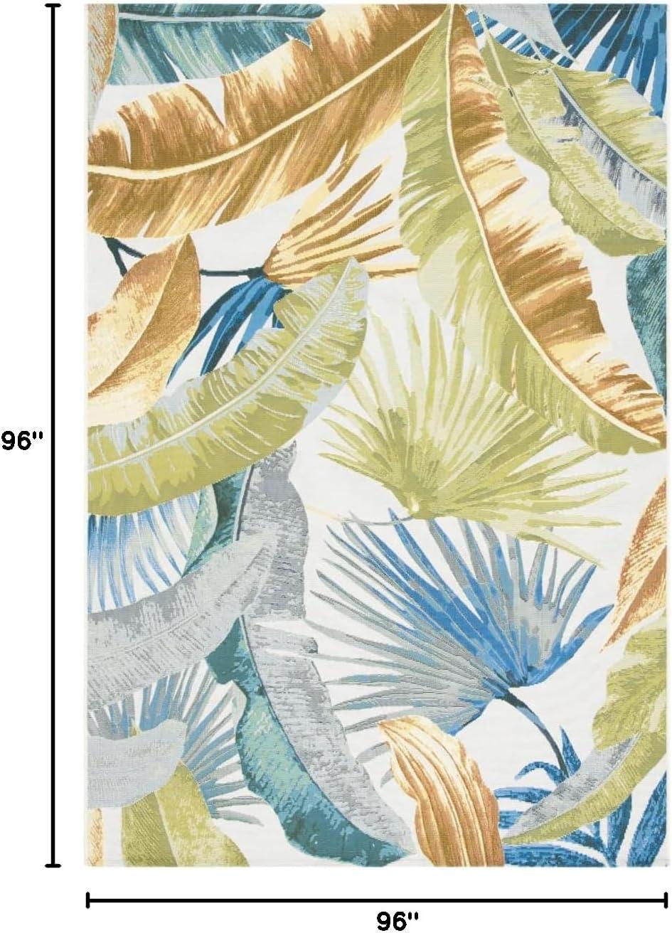 SAFAVIEH Barbados Banana Leaves Outdoor Area Rug, Gold/Green, 8' x 8' Square