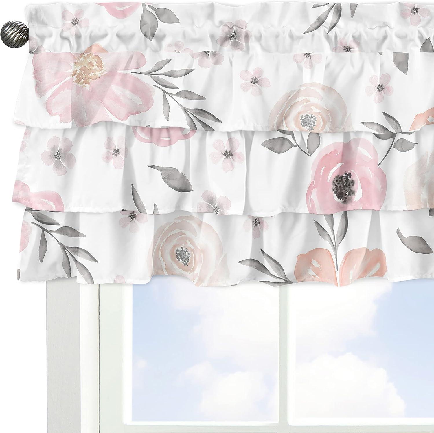 Sweet Jojo Designs Window Valance Treatment 54in. Watercolor Floral Pink and Grey