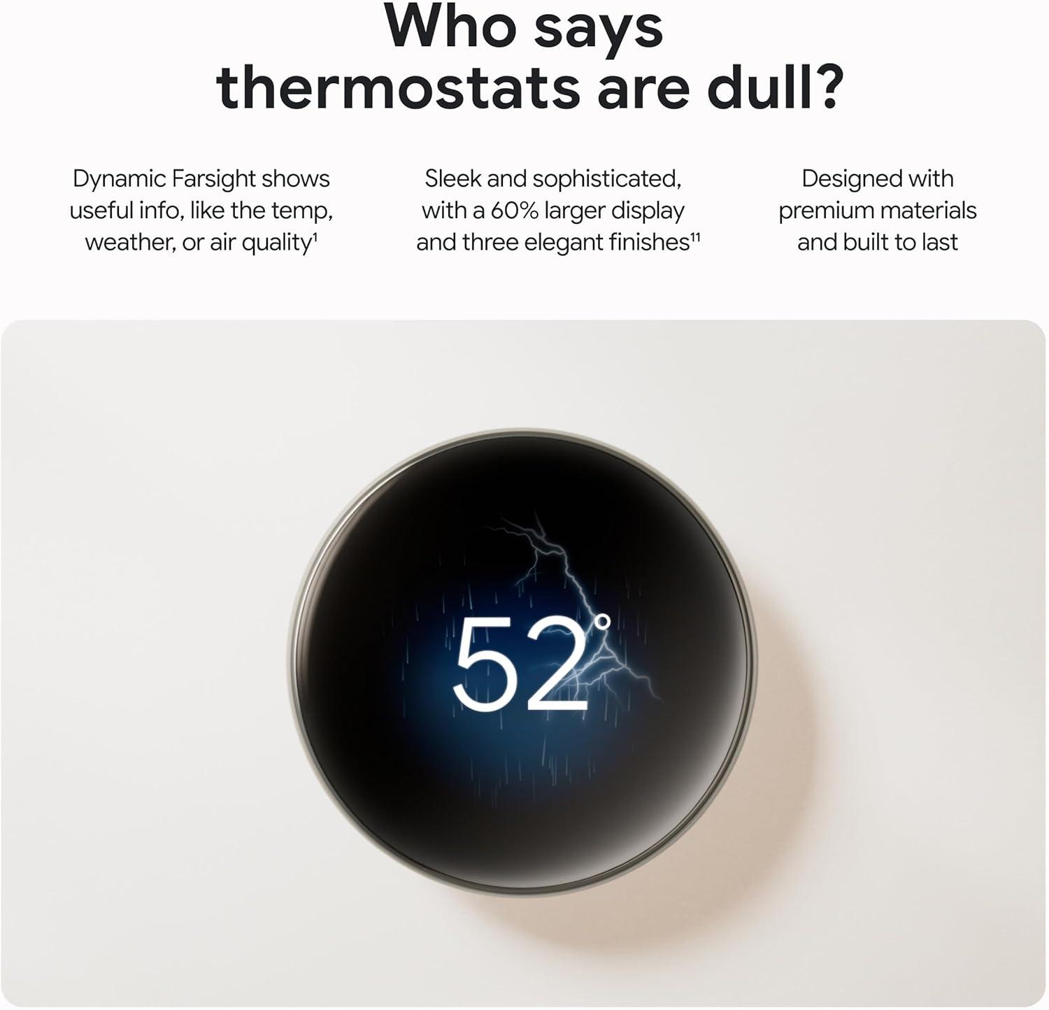 Google Nest Learning Thermostat (4th Gen) with Nest Temperature Sensor (2nd Gen) - Silver: Wi-Fi, Energy Star Certified