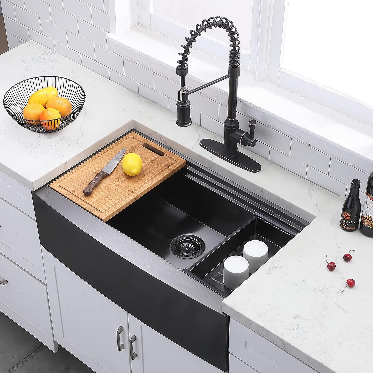 KRAUS Kore™ Workstation Farmhouse Apron Front 16 Gauge Single Bowl Kitchen Sink