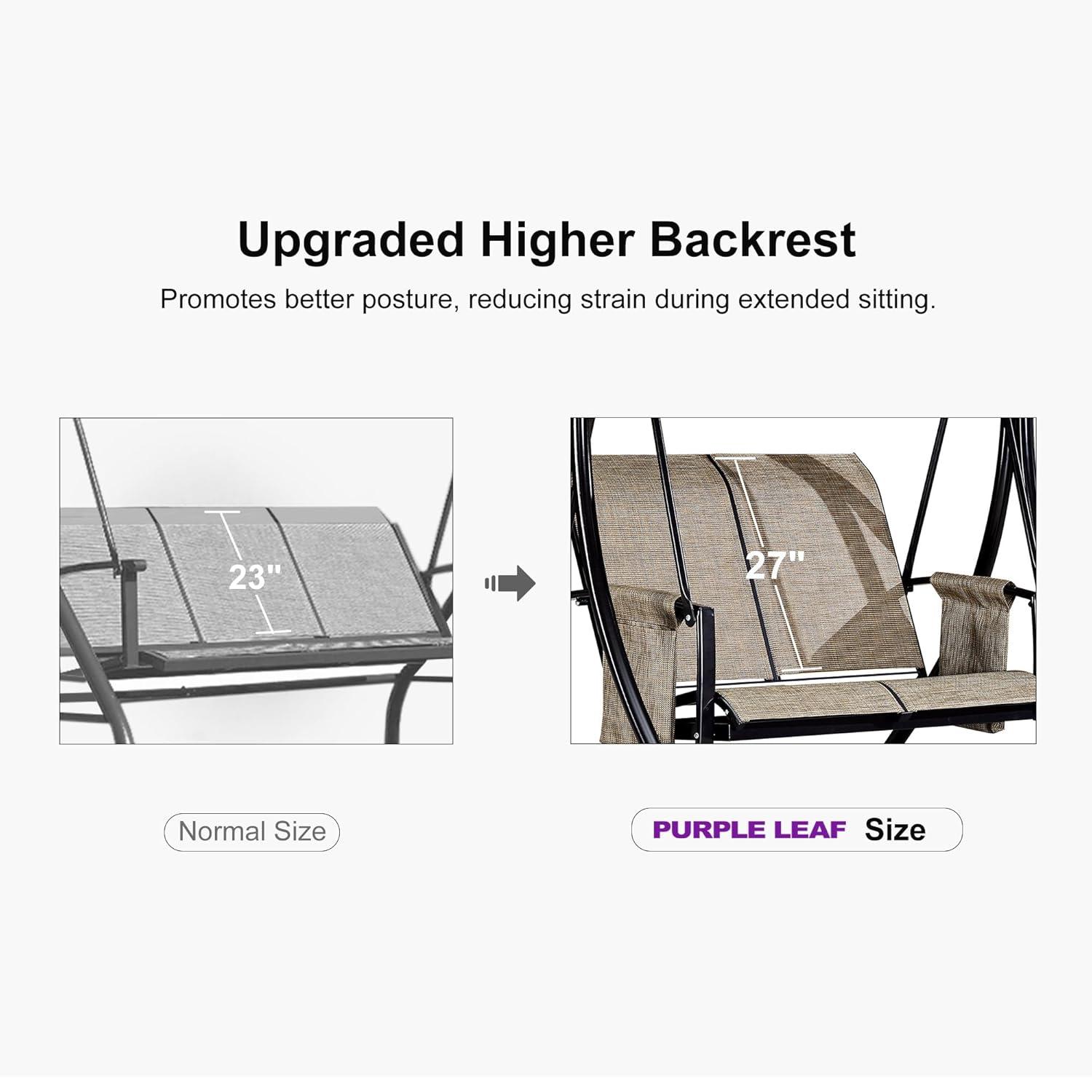 PURPLE LEAF 2-Seat Deluxe Outdoor Patio Porch Swing with Weather Resistant Steel Frame, Adjustable Tilt Canopy, Beige