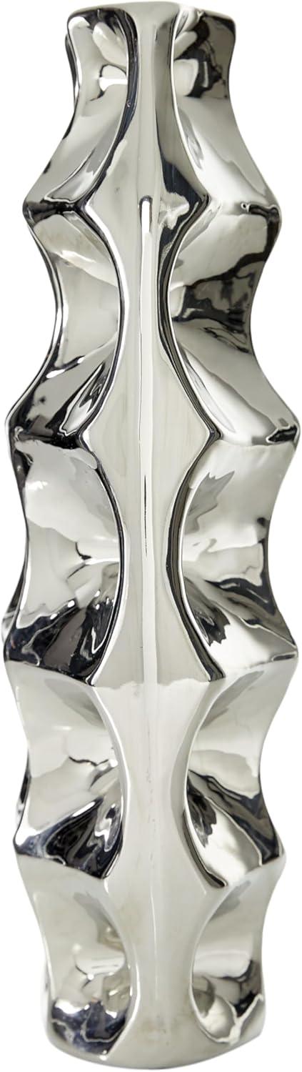 DecMode 14" Silver Ceramic Vase with Cut Out Designs