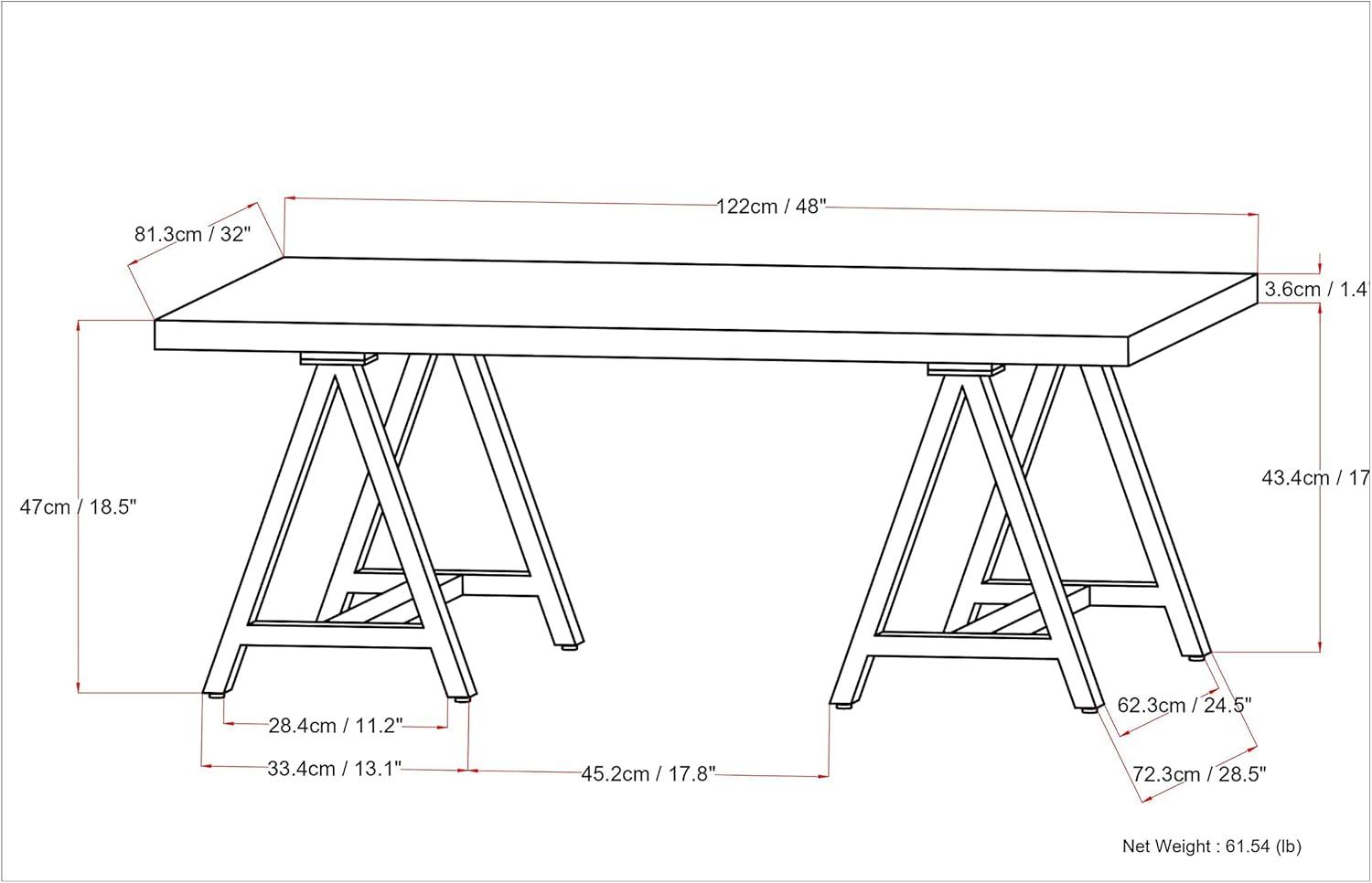 Sawhorse Industrial Solid Walnut Wood Coffee Table with Storage