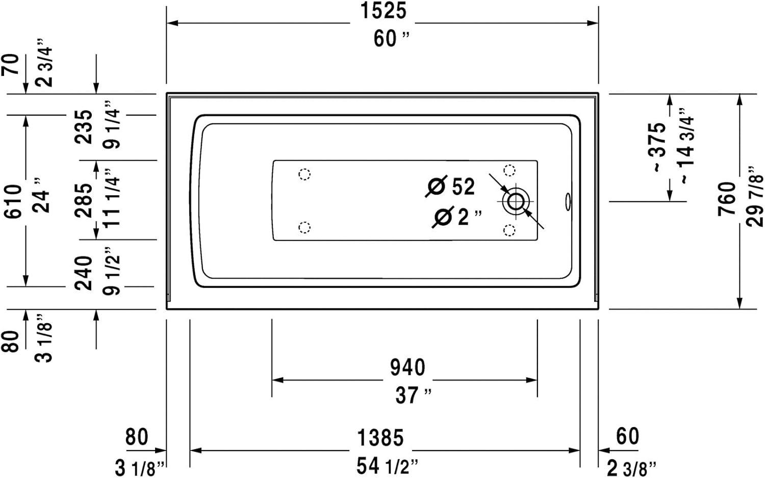 Architec 60" x 30" Alcove Soaking Acrylic Bathtub