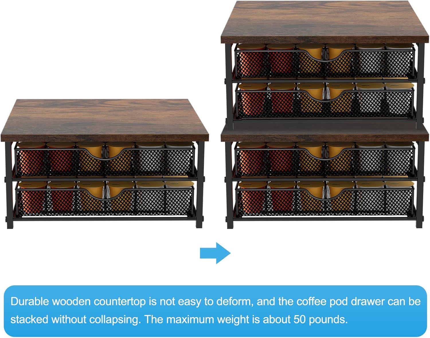 Coffee Pod Drawer Holder Capsule Storage Organizer 2 Tier Coffee Pods Holder With Sliding Baskets For 72 Capacity K Pod, Black