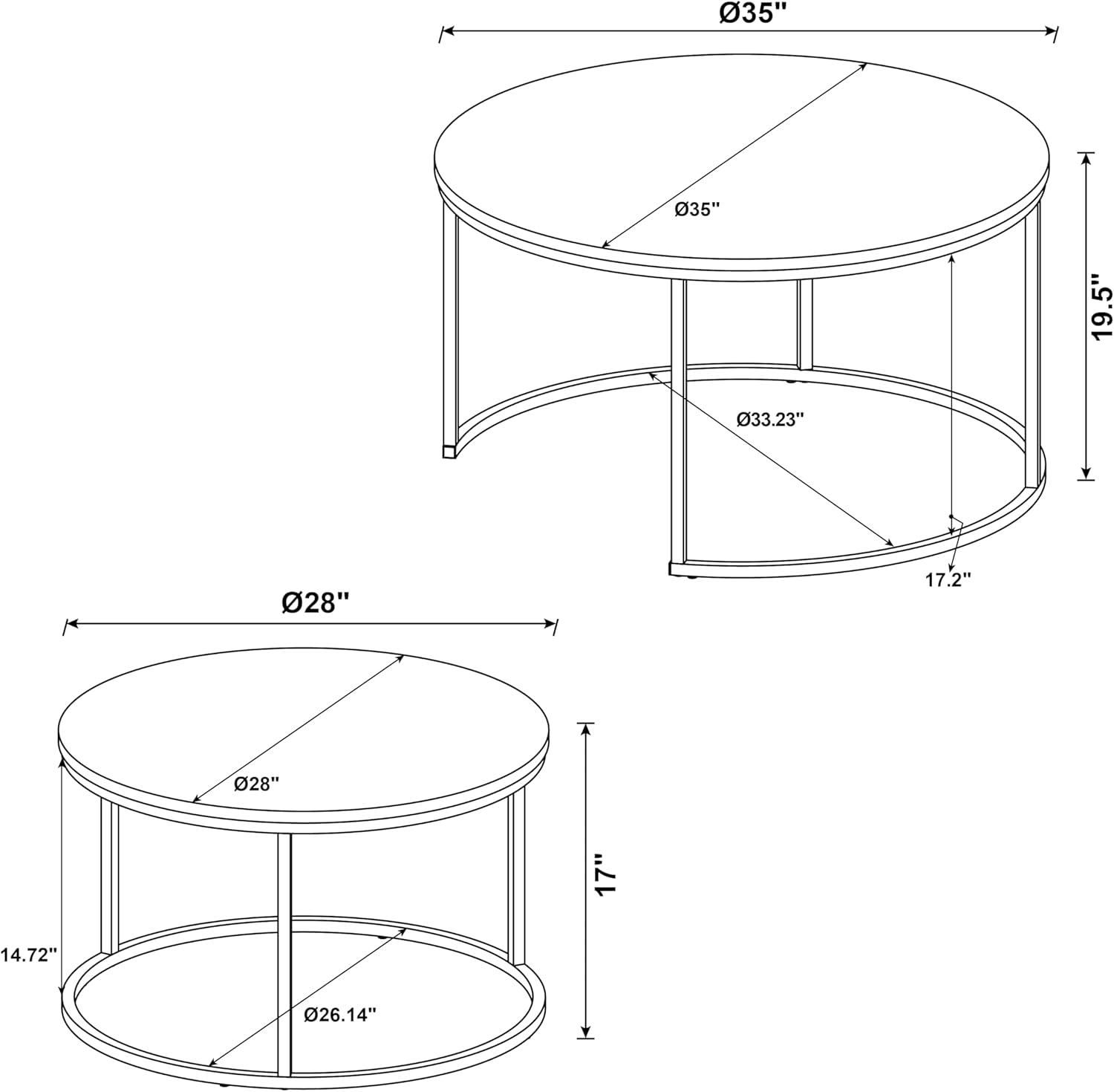 2pc Lainey Round Nesting Coffee Table Set with Faux Marble Top Gray/Black - Coaster