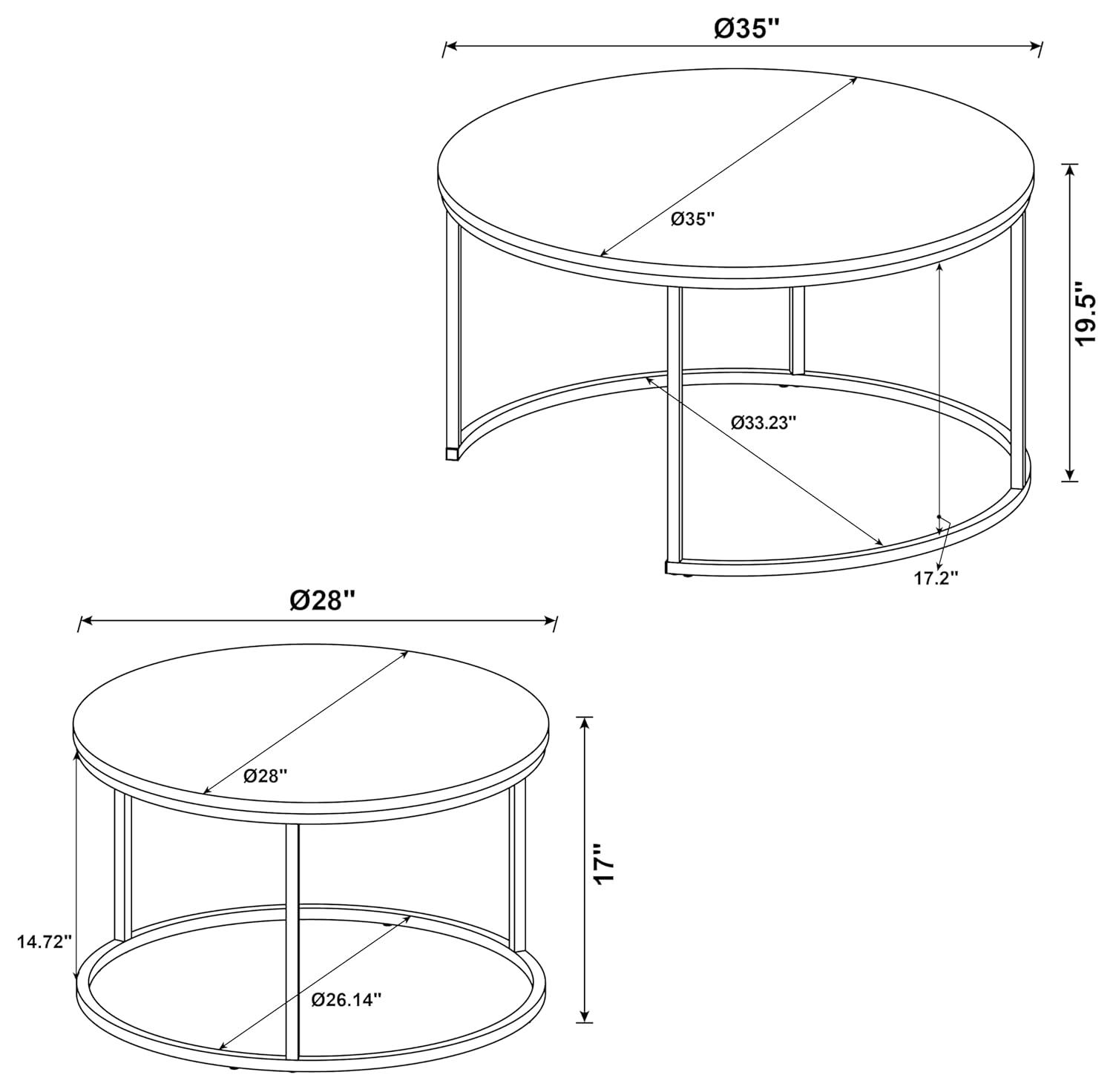 2pc Lainey Round Nesting Coffee Table Set with Faux Marble Top Gray/Black - Coaster