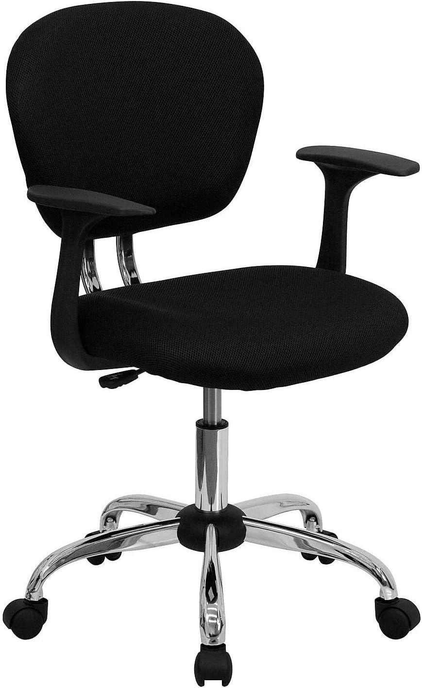 Flash Furniture Beverly Mid-Back Black Mesh Padded Swivel Task Office Chair with Chrome Base and Arms
