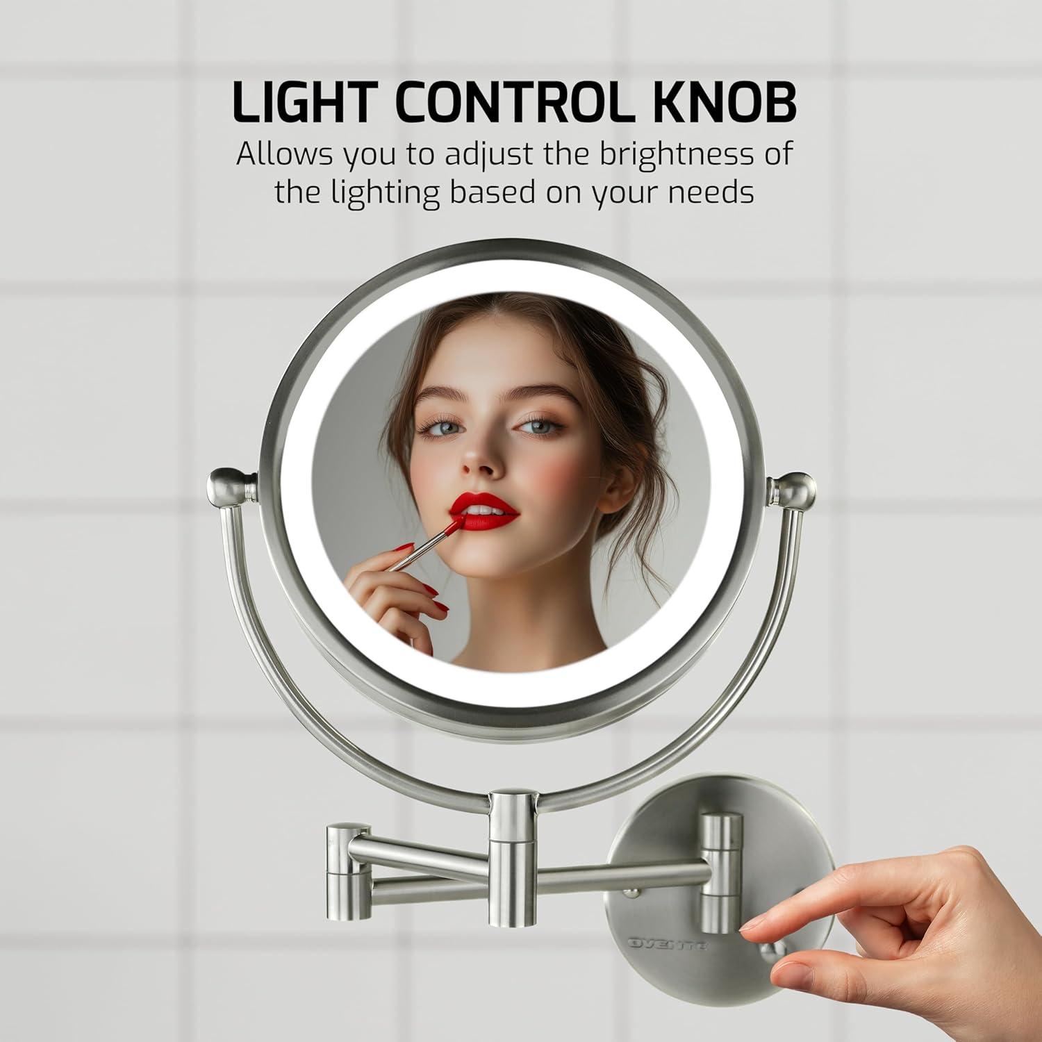 Ovente Wall Mounted Vanity Makeup Mirror 8.5 Inch with 7X Magnification and Natural LED Lights, Double-Sided with Hardwired Electrical Connection