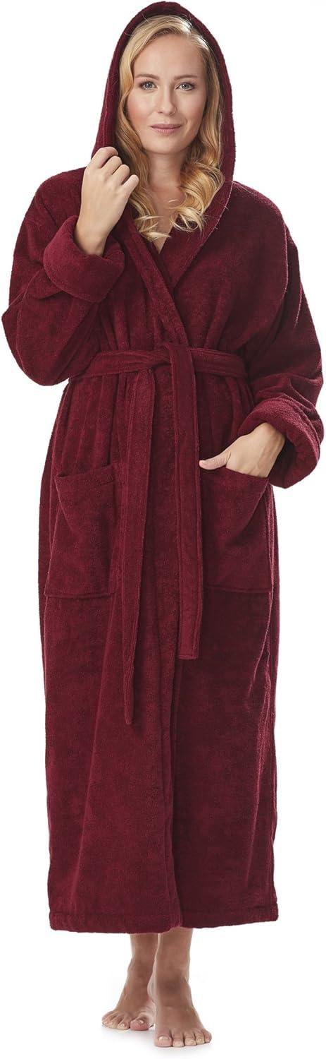 Red Barrel Studio® Hovis Cotton Terry Cloth Ankle Bathrobe with Pockets and Hood