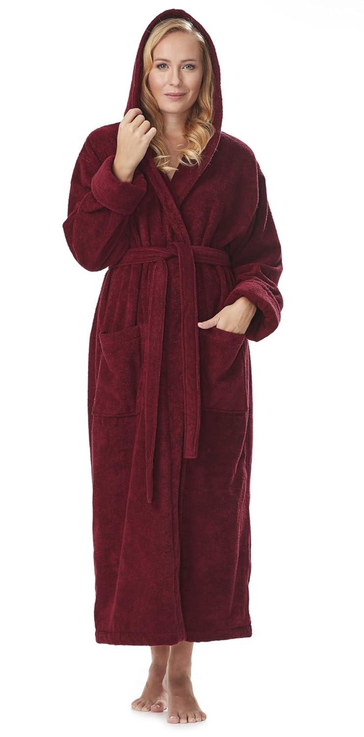 Red Barrel Studio® Hovis Cotton Terry Cloth Ankle Bathrobe with Pockets and Hood