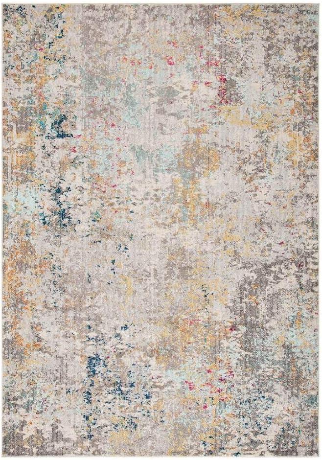 Grey and Gold Round Hand-knotted Synthetic Area Rug