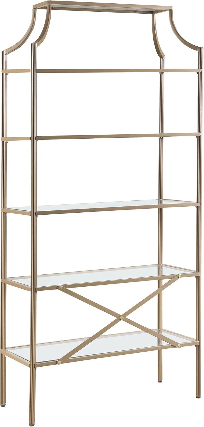 Coaster 70" Serena Modern 5 Tier Tempered Glass Shelves Bookcase Matte Gold