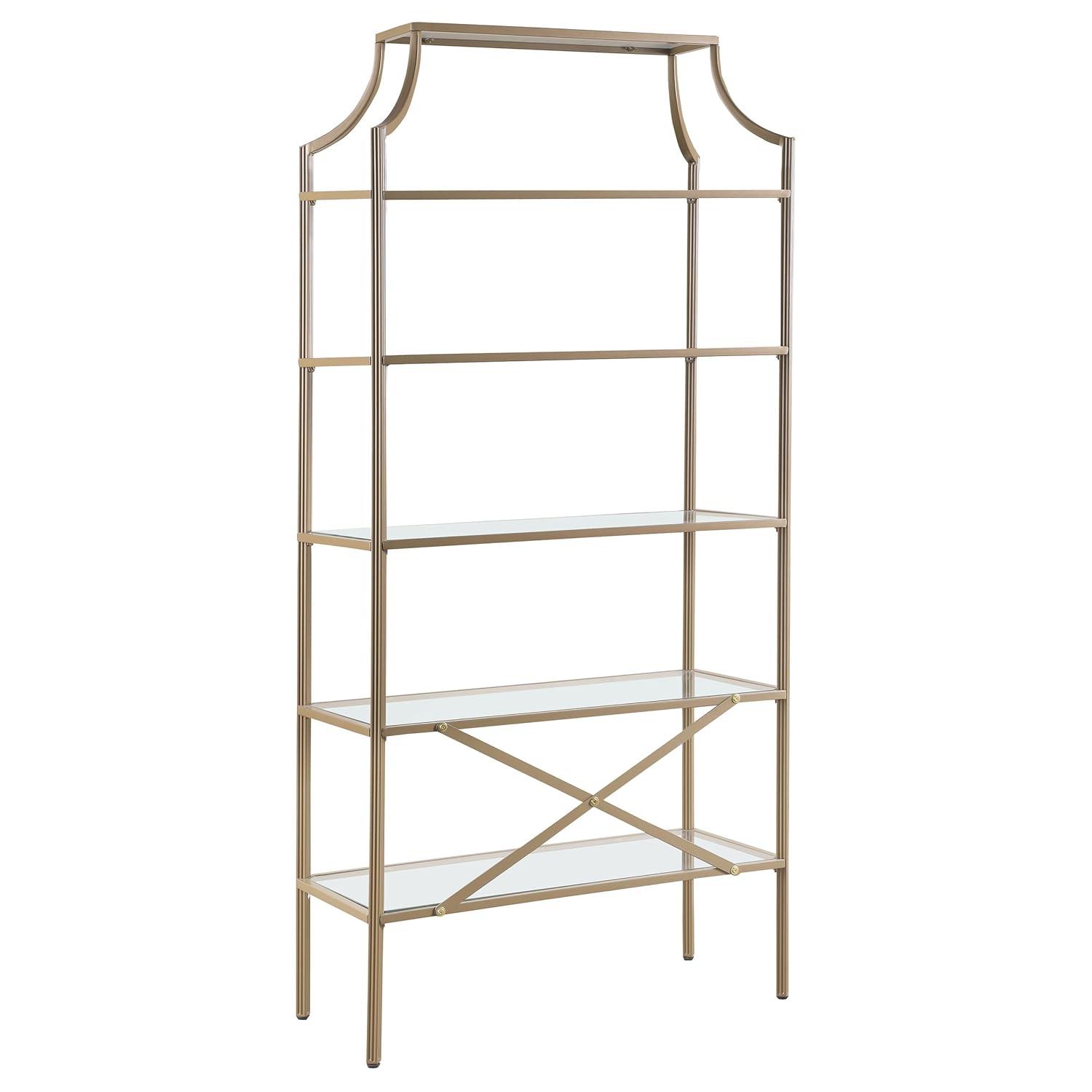 Coaster 70" Serena Modern 5 Tier Tempered Glass Shelves Bookcase Matte Gold