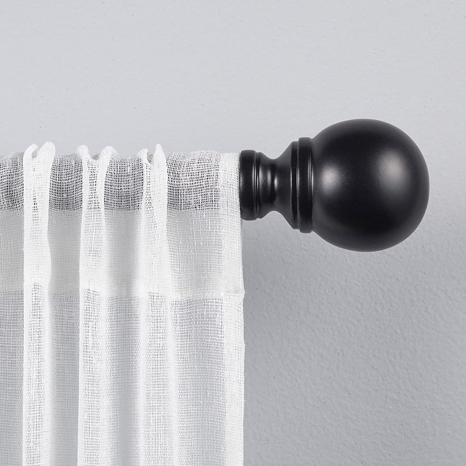 Matte Black Adjustable Curtain Rod with Sphere Finials, 36-72 Inches