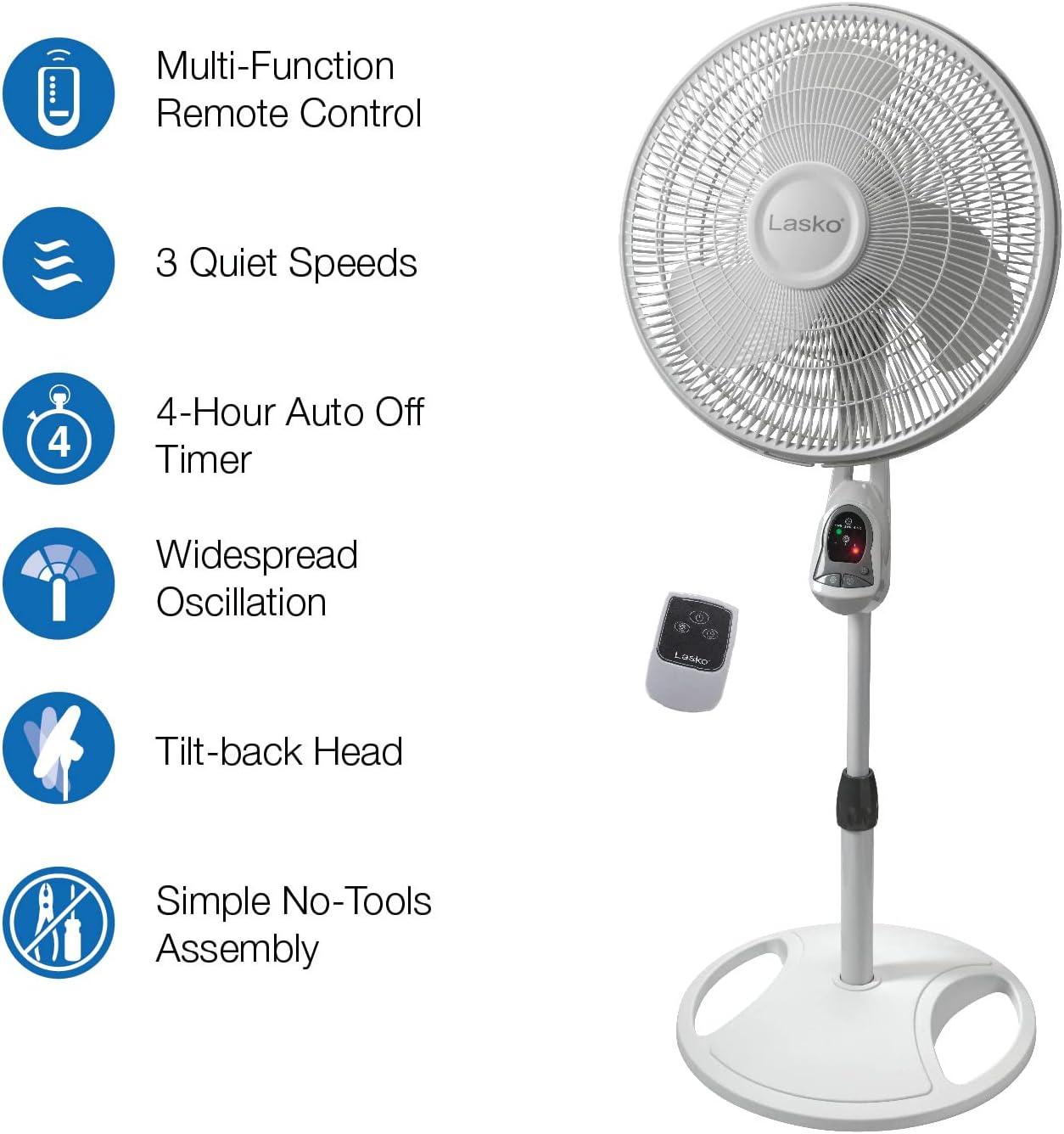 White Adjustable Height Oscillating Floor Fan with Remote Control