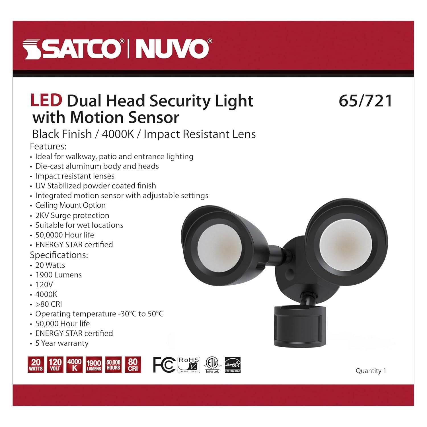 Nuvo 2 - Head LED Hardwired Dusk to Dawn Outdoor Security Flood Light with Motion Sensor