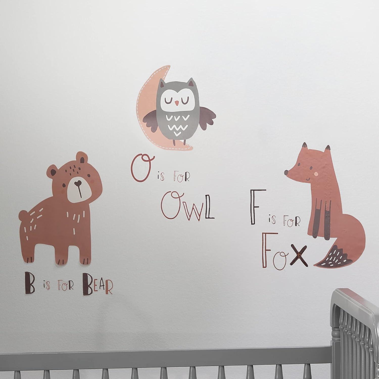 Bedtime Originals Animal Alphabet Beige/Gray Bear/Owl/Fox Woodland Wall Decals
