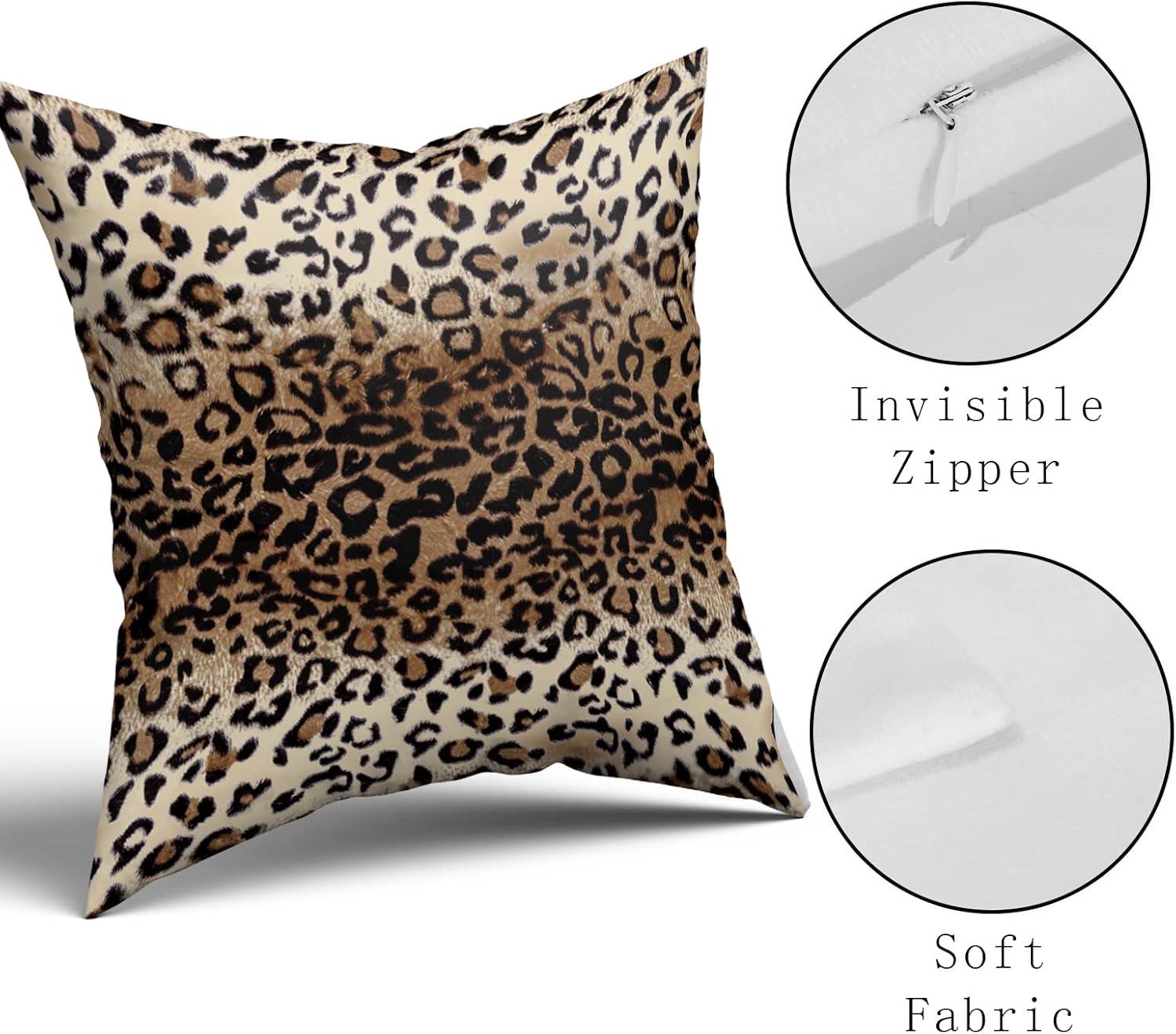 Brown Leopard Throw Pillow Cover - 2 Pcs Cheetah Pillow Case 20x20 inch Cotton Soft Animal Print Pillows Covers Decorative Cushion Cover for Home Couch Bed Sofa Double Side Printed