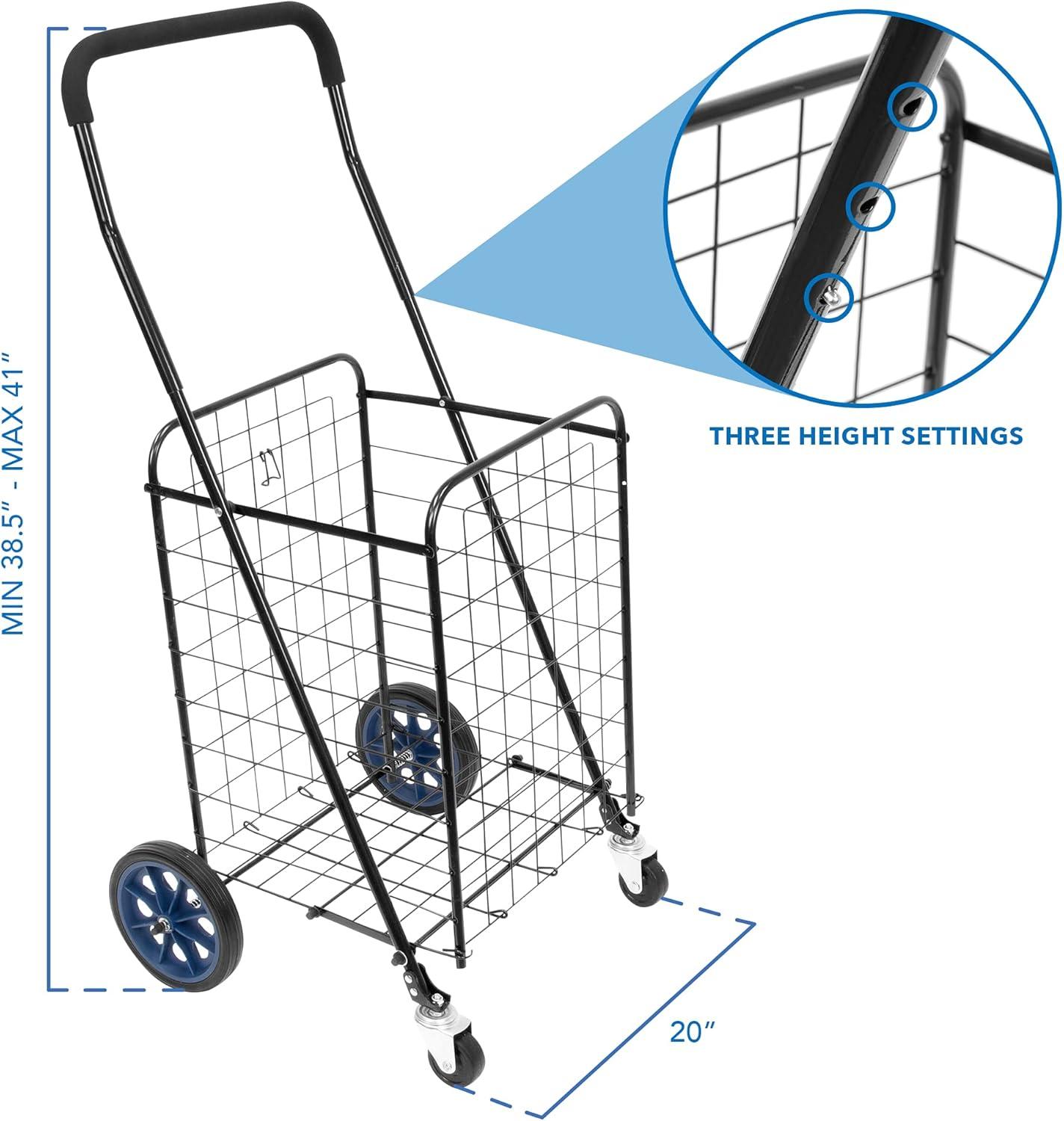 Black Metal Foldable Utility Cart with Swivel Wheels