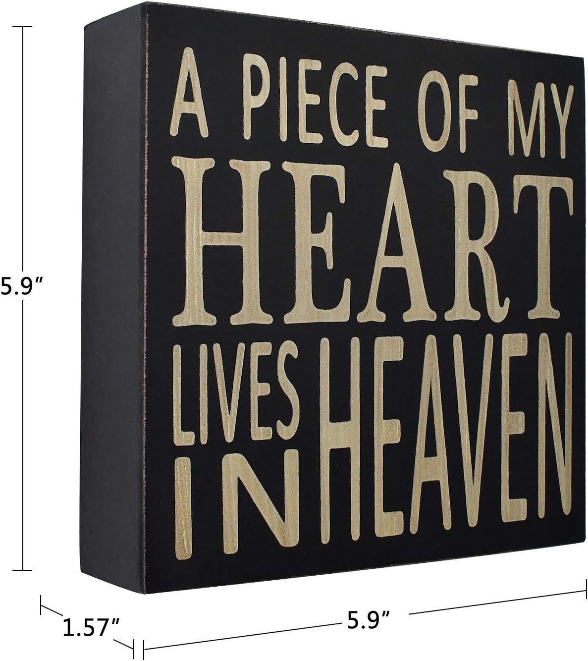 Rustic Box Sign Decor with Saying Wood Plaque Hanging Wall Art Sign, 5.9" x 5.9" Primitive Box Sign Hanging Decoration Wooden Wall Decor Sign A Piece Of My Heart Lives In Heaven Home Decor Accent