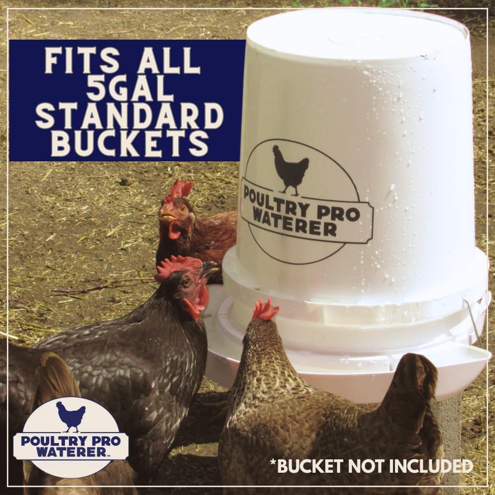The Original Poultry Pro Waterer | DIY Chicken Waterer for Chicken Coop | Hands Free Poultry Waterer Suitable for Pigeons, Ducks, Chickens & Other Smaller Birds - Fits All 5 Gallon Buckets