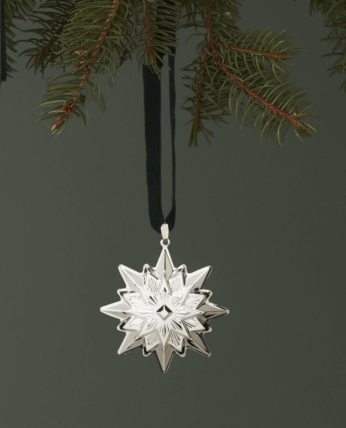 Sterling Silver 2024 Annual Star Ornament with Red Ribbon