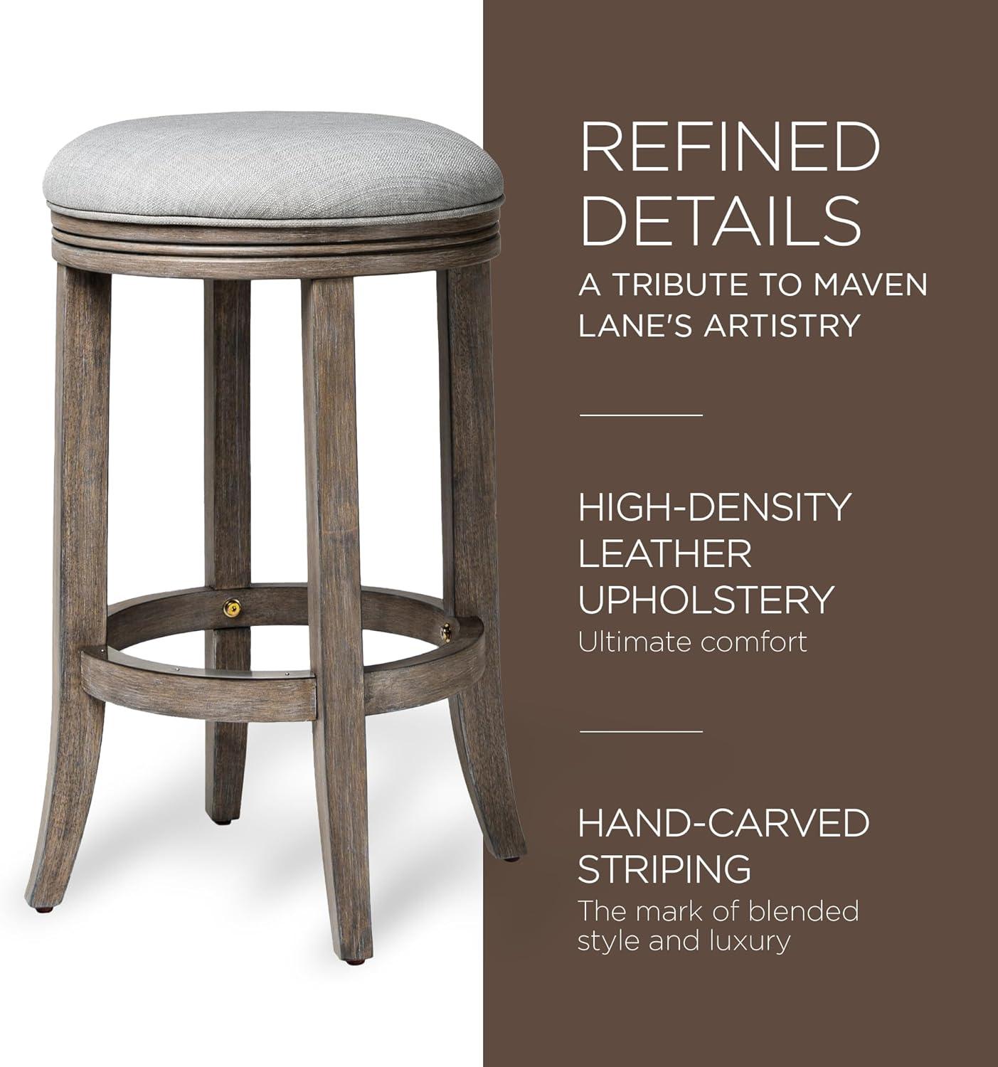 Maven Lane Eva Counter Stool in Reclaimed Oak Finish with Ash Grey Fabric Upholstery