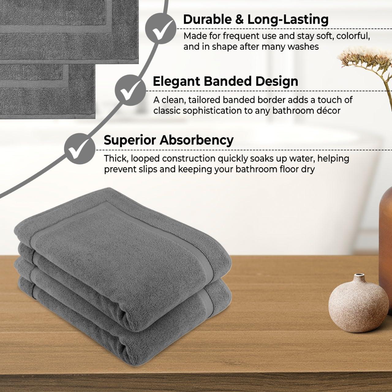 Bath Mat Floor Towel Set - Absorbent Cotton Hotel Spa Shower/Bathtub Mats [Not a Bathroom Rug] 22"x34" Pack of 2