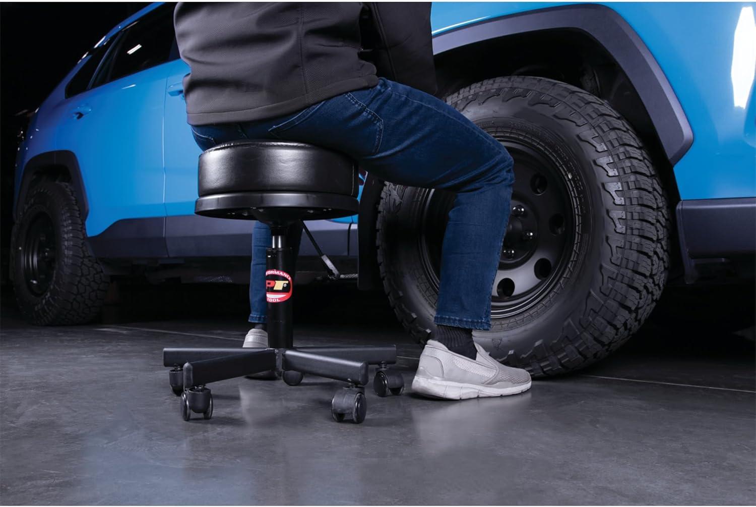 Black Adjustable Pneumatic Rolling Laboratory Stool