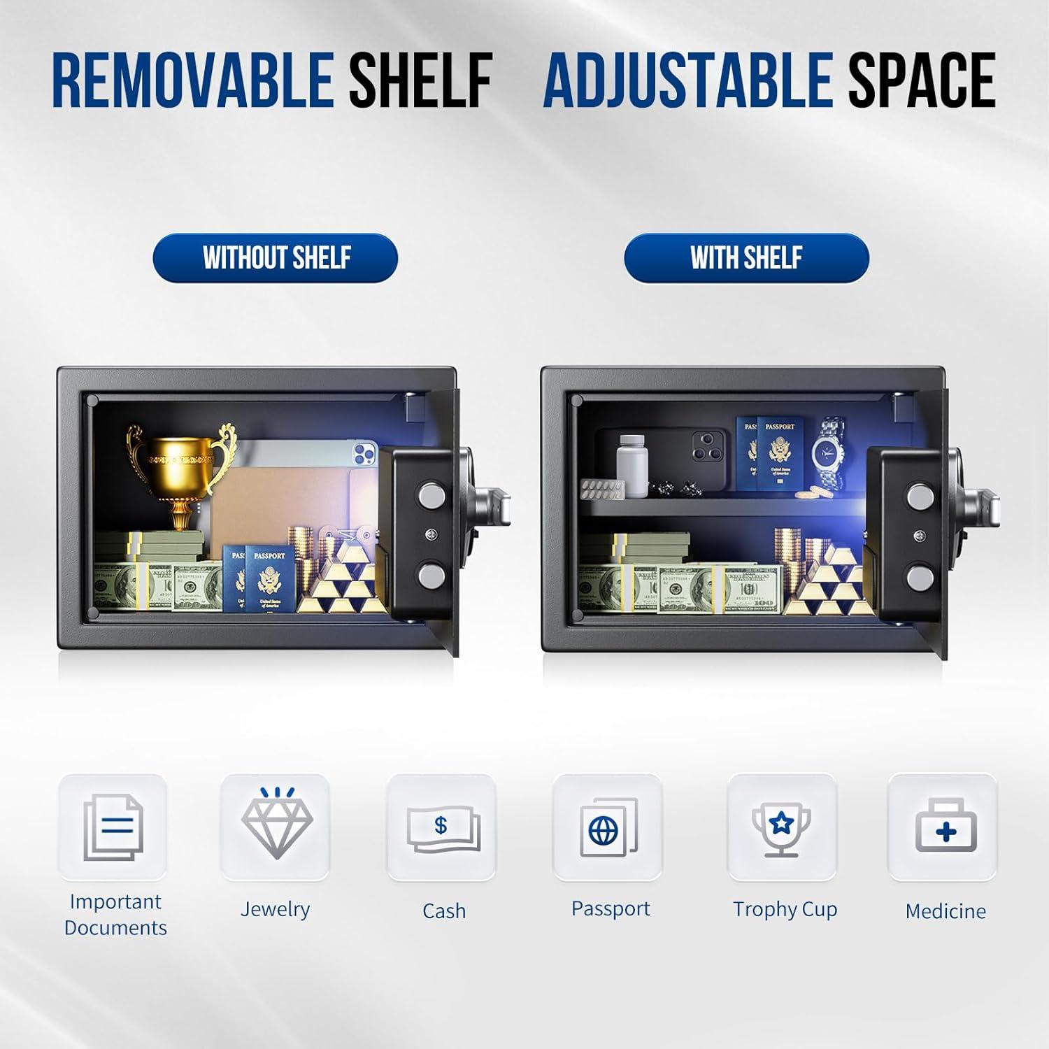 Safe Box,Blacksmith 1.0 Cuft Biometric Safes Lock Box with Fingerprint and Keypad,Security Money Safe Lock Cabinet Money Vault with Fireproof Document Bag and Removable Shelf,Black