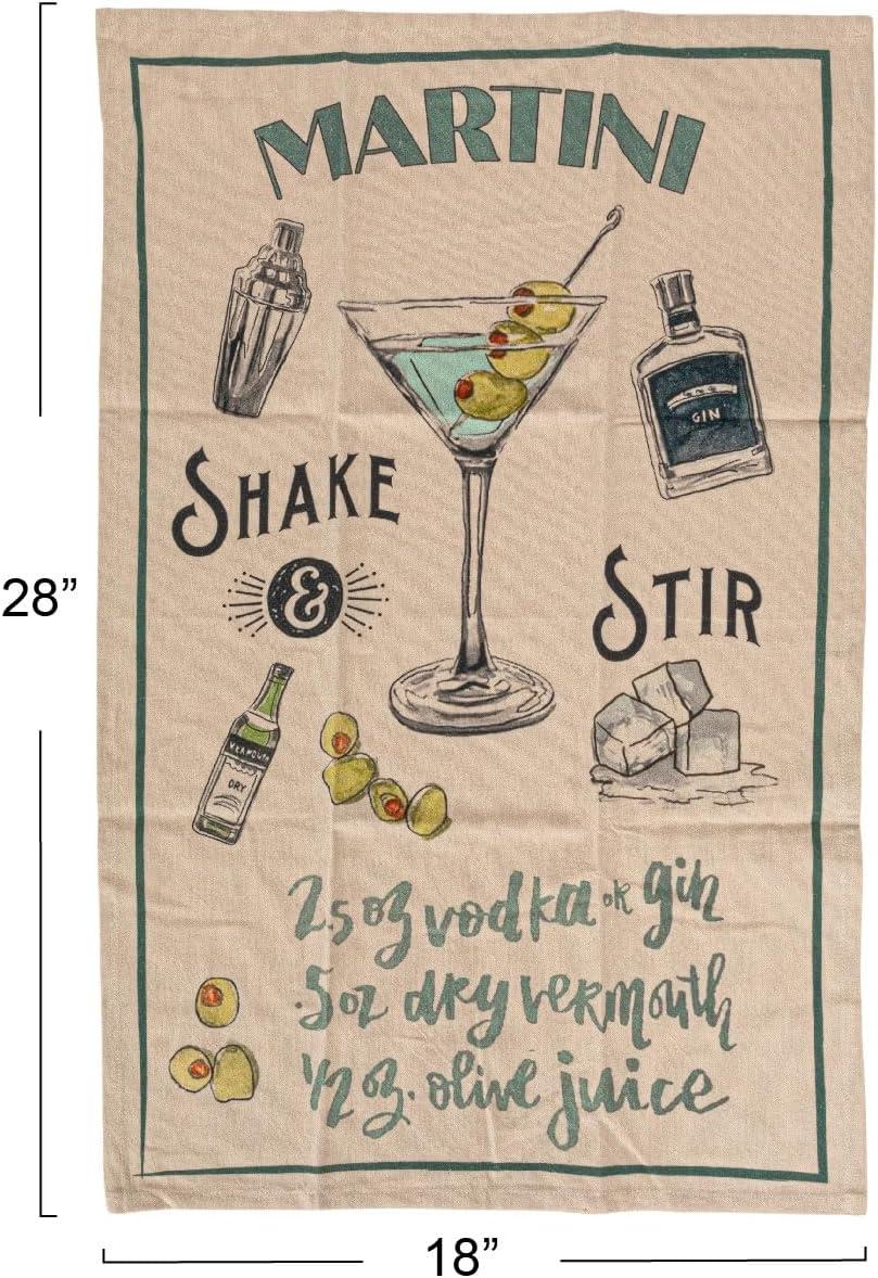 Creative Co-Op Cotton Printed Tea Towel with Cocktail Recipe Prints, Multicolor, Set of 8