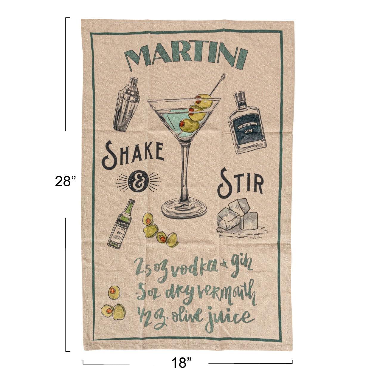 Creative Co-Op Cotton Printed Tea Towel with Cocktail Recipe Prints, Multicolor, Set of 8