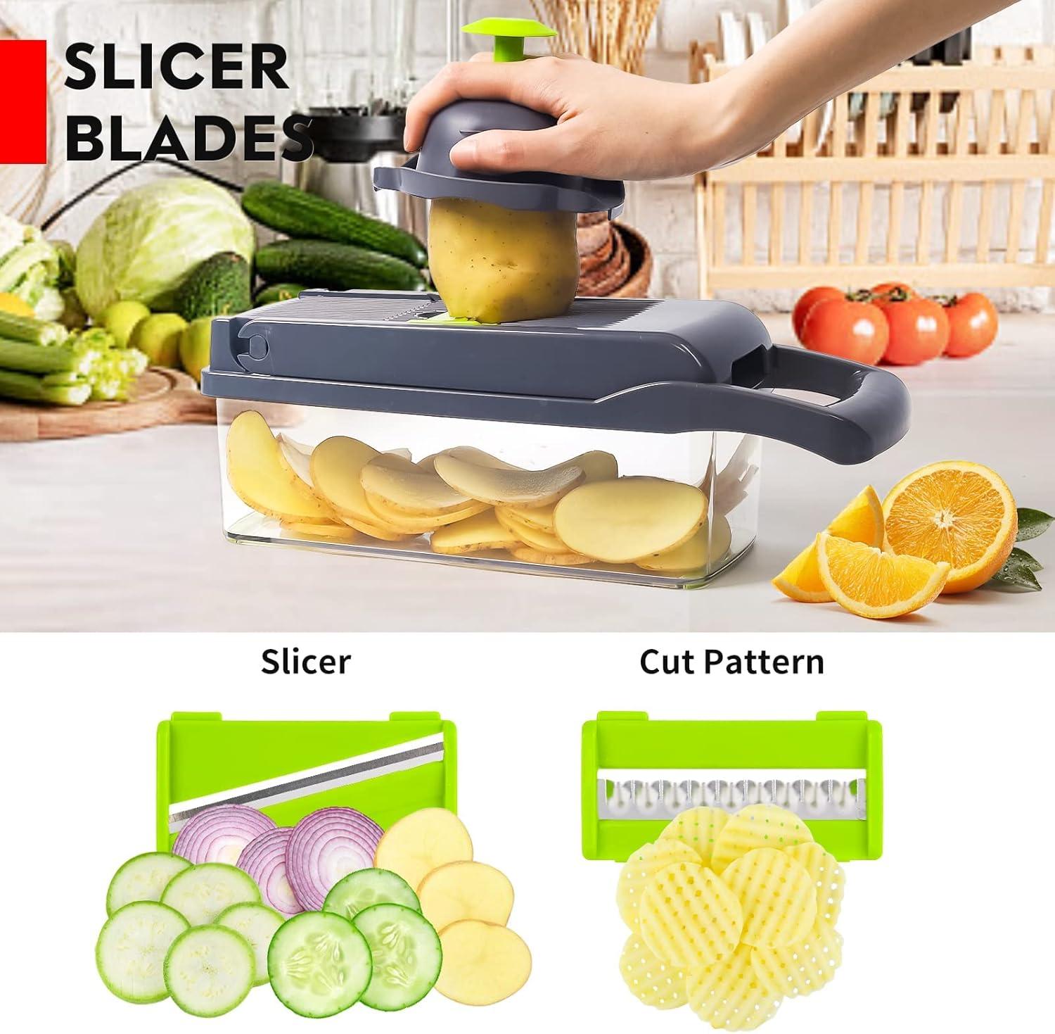 Vegetable Chopper,Pro Onion Chopper,14 in1 Multifunctional Food Chopper,Kitchen Veggie Chopper with 8 Blades,Vegetable Chopper With Container ,Vegetable Slicer Dicer Cutter,Salad,Garlic Chopper