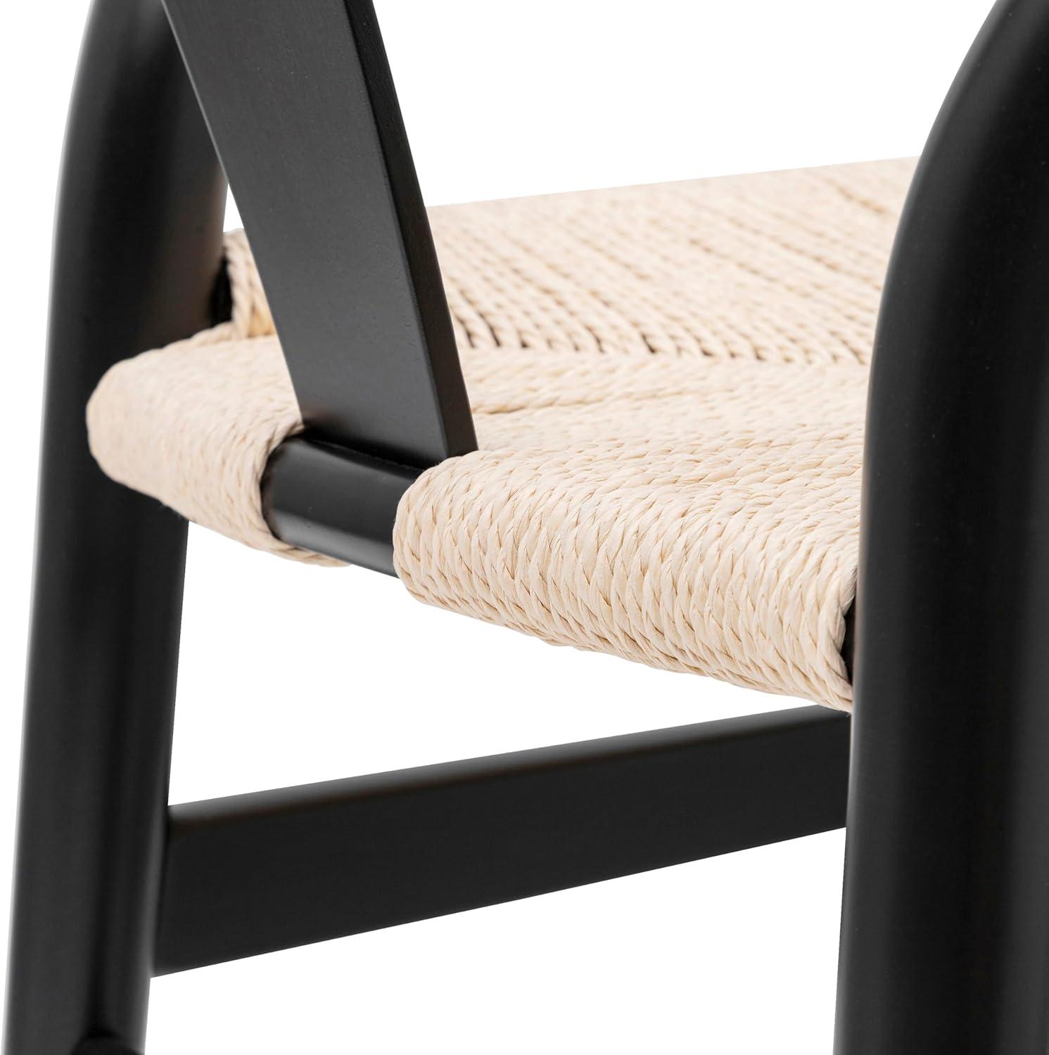 Black Wood Arm Chairs with Woven Seats, Set of 2