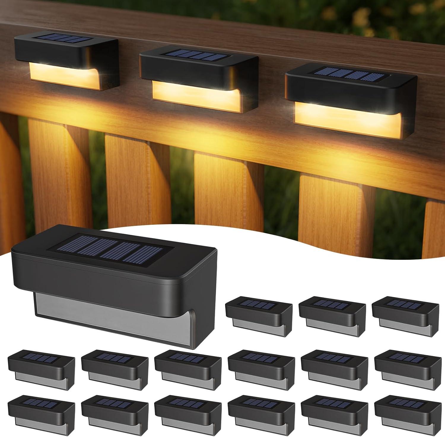 SOLPEX Solar Deck Lights Outdoor 16 Pack, Solar Step Lights Waterproof Led Solar lights for Outdoor Stairs, Step , Fence, Yard, Patio, and Pathway(Warm White) C42